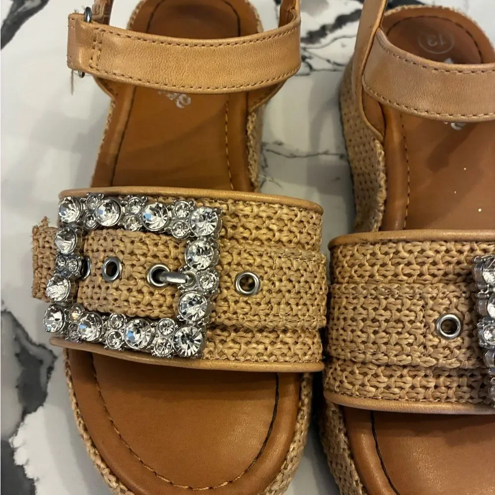 Art Class Tan Kids Sandals with Rhinestone Buckle